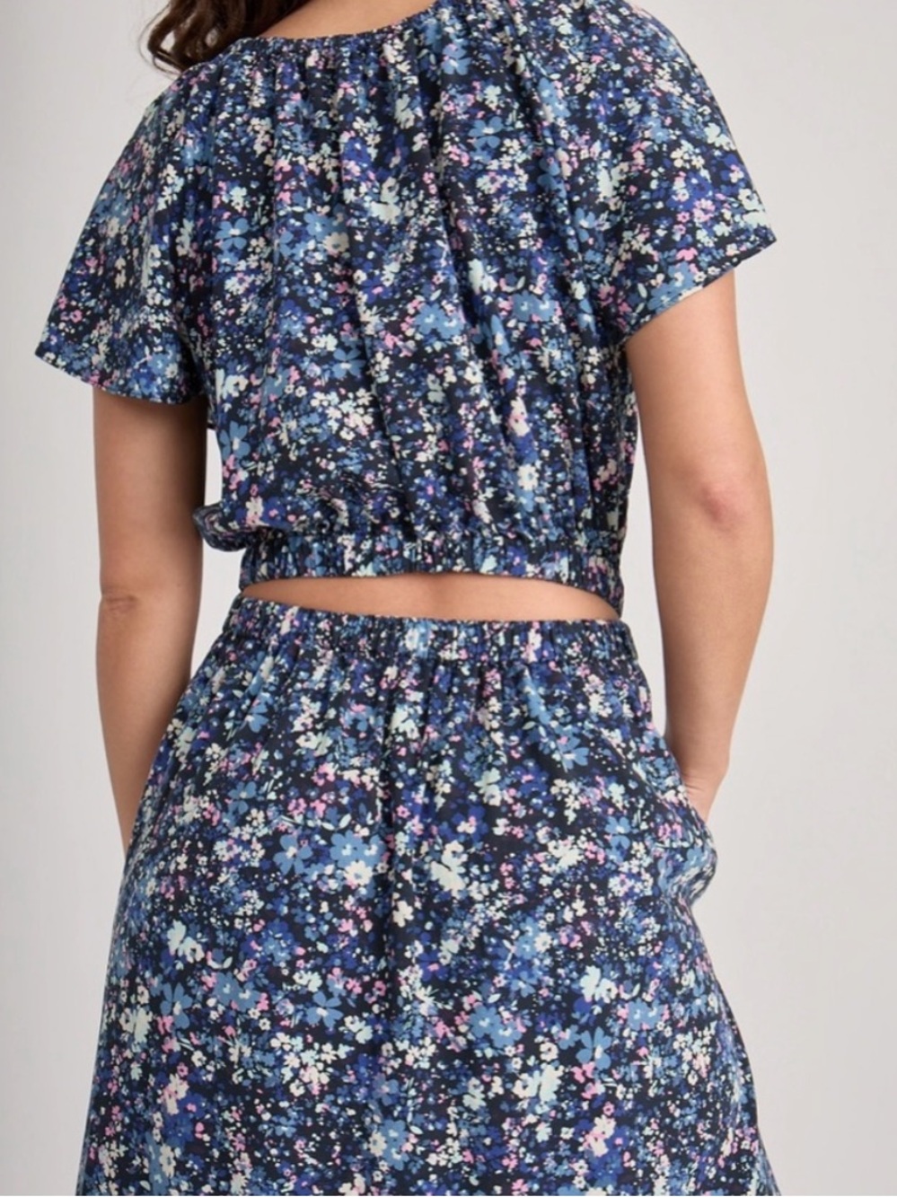 Marine Layer Charlotte Midi Dress Women Small Blue Floral NWT Peek-a-boo Back - Picture 2 of 11